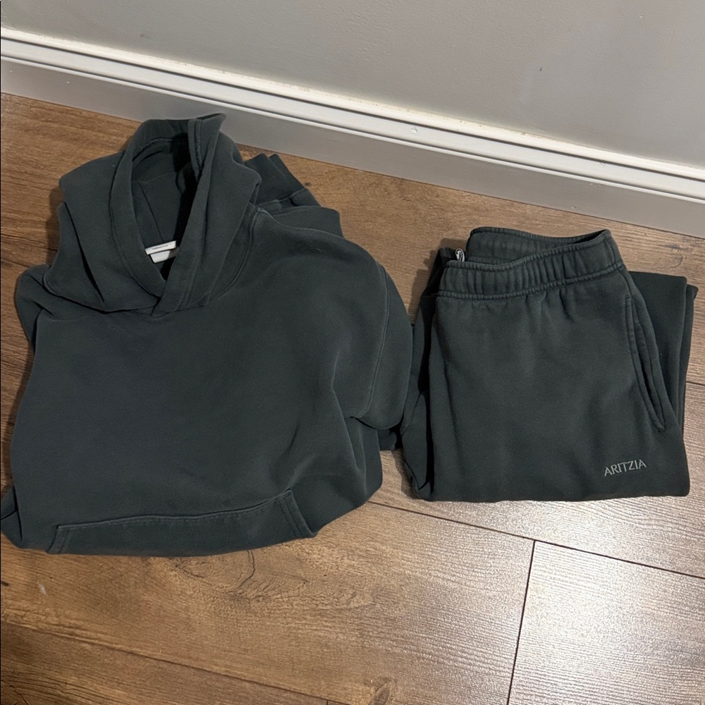 Solid mineral green hooded sweatshirt and sweatpants